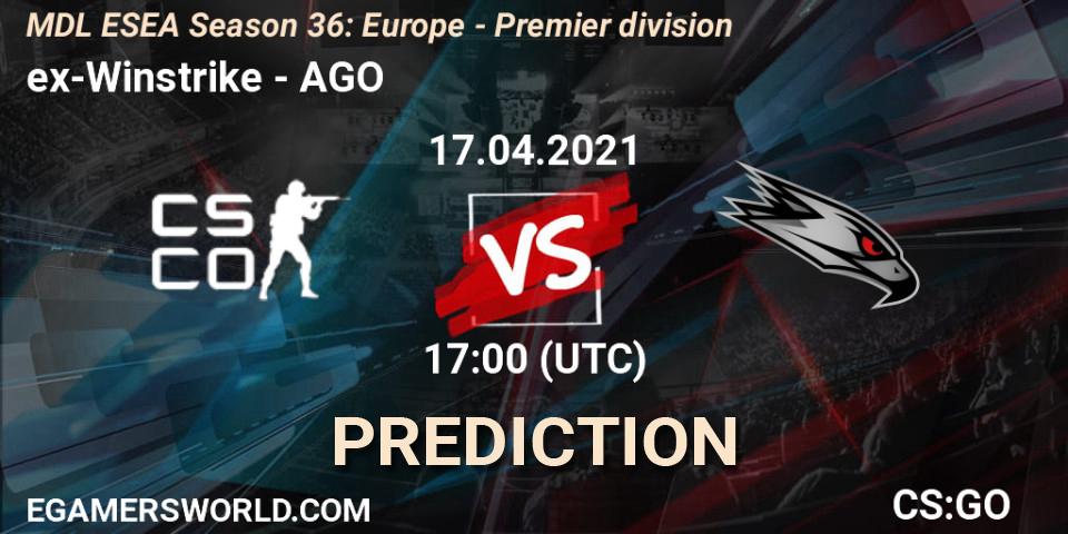 ex-Winstrike - AGO: прогноз. 17.04.2021 at 17:00, Counter-Strike (CS2), MDL ESEA Season 36: Europe - Premier division