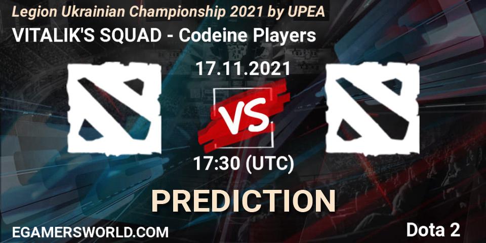 VITALIK'S SQUAD - Codeine Players: прогноз. 17.11.2021 at 17:30, Dota 2, Legion Ukrainian Championship 2021 by UPEA