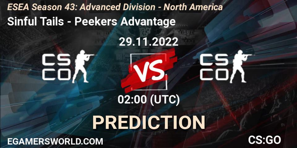 Sinful Tails - Peekers Advantage: прогноз. 29.11.22, CS2 (CS:GO), ESEA Season 43: Advanced Division - North America