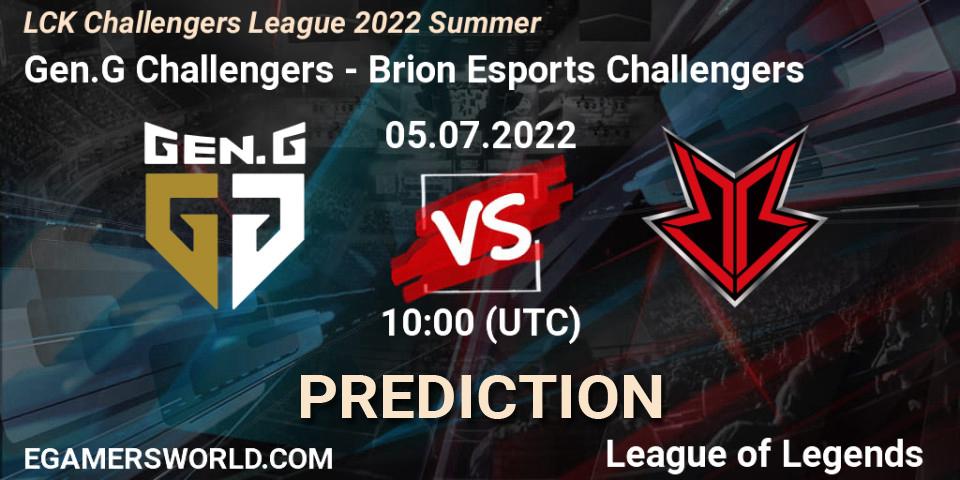 Gen.G Challengers - Brion Esports Challengers: прогноз. 05.07.2022 at 10:00, LoL, LCK Challengers League 2022 Summer