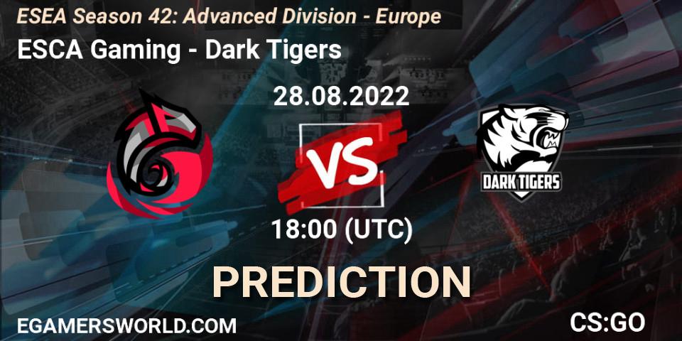 ESCA Gaming - Dark Tigers: прогноз. 28.08.2022 at 18:00, Counter-Strike (CS2), ESEA Season 42: Advanced Division - Europe