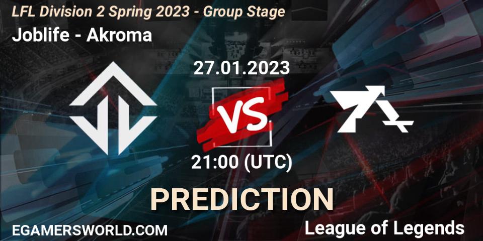 Joblife - Akroma: прогноз. 27.01.2023 at 21:00, LoL, LFL Division 2 Spring 2023 - Group Stage