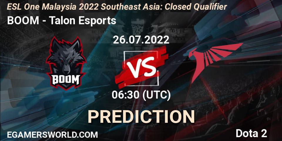 BOOM - Talon Esports: прогноз. 26.07.2022 at 07:05, Dota 2, ESL One Malaysia 2022 Southeast Asia: Closed Qualifier