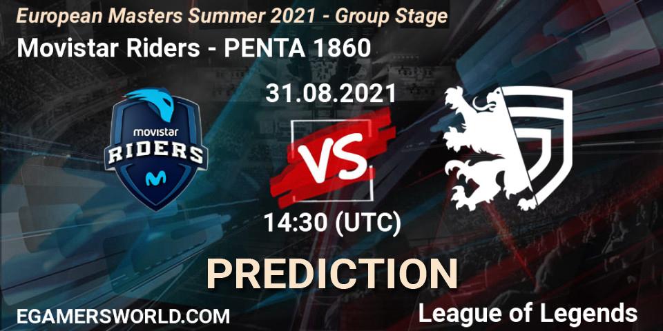 Movistar Riders - PENTA 1860: прогноз. 31.08.2021 at 14:30, LoL, European Masters Summer 2021 - Group Stage