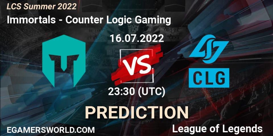 Immortals - Counter Logic Gaming: прогноз. 16.07.2022 at 23:30, LoL, LCS Summer 2022