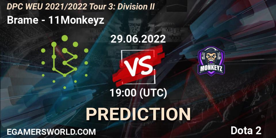 Brame - 11Monkeyz: прогноз. 29.06.22, Dota 2, DPC WEU 2021/2022 Tour 3: Division II