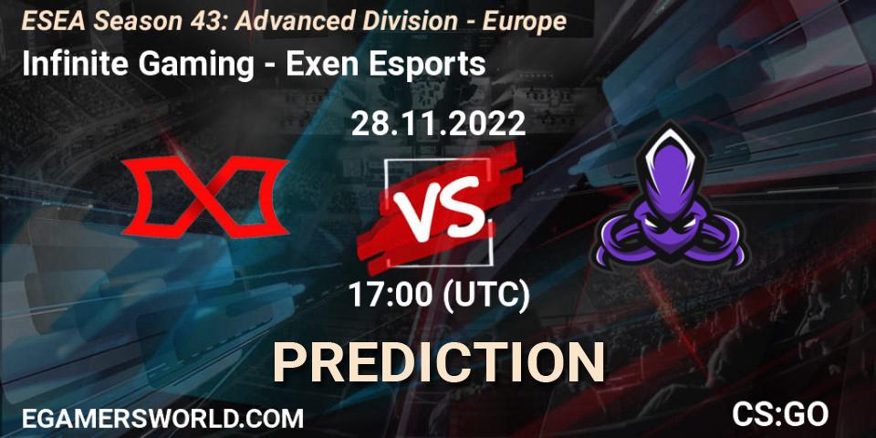 Infinite Gaming - Exen Esports: прогноз. 28.11.22, CS2 (CS:GO), ESEA Season 43: Advanced Division - Europe
