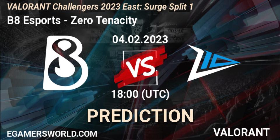B8 Esports - Zero Tenacity: прогноз. 04.02.23, VALORANT, VALORANT Challengers 2023 East: Surge Split 1