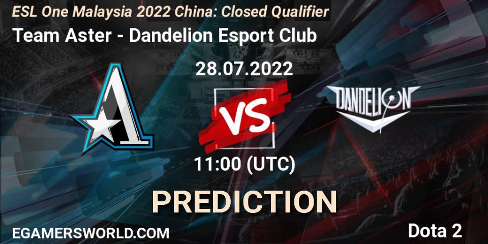 Team Aster - Dandelion Esport Club: прогноз. 28.07.2022 at 11:00, Dota 2, ESL One Malaysia 2022 China: Closed Qualifier