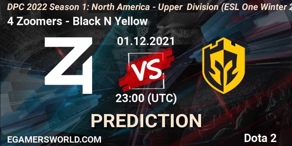 4 Zoomers - Black N Yellow: прогноз. 01.12.2021 at 23:17, Dota 2, DPC 2022 Season 1: North America - Upper Division (ESL One Winter 2021)