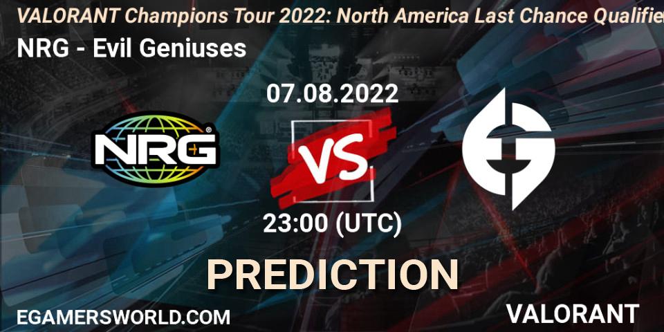 NRG - Evil Geniuses: прогноз. 07.08.2022 at 23:05, VALORANT, VCT 2022: North America Last Chance Qualifier