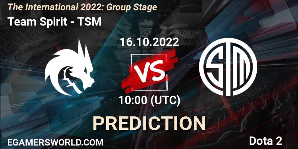 Team Spirit - TSM: прогноз. 16.10.2022 at 11:22, Dota 2, The International 2022: Group Stage