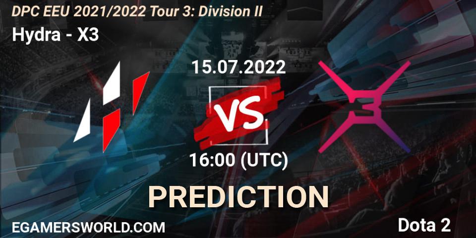 Hydra - X3: прогноз. 15.07.2022 at 16:01, Dota 2, DPC EEU 2021/2022 Tour 3: Division II