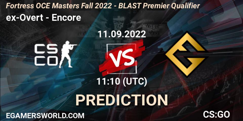 ex-Overt - Encore: прогноз. 11.09.2022 at 11:20, Counter-Strike (CS2), Fortress OCE Masters Fall 2022 - BLAST Premier Qualifier