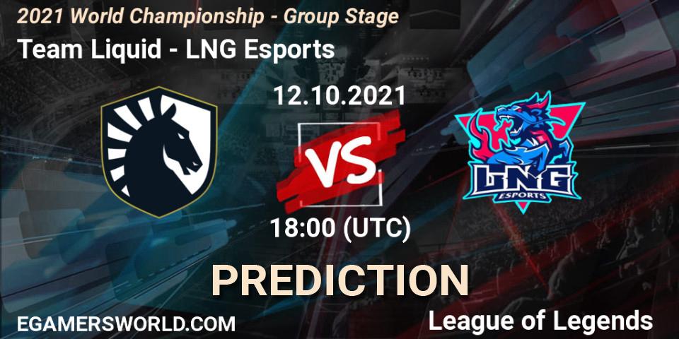 Team Liquid - LNG Esports: прогноз. 12.10.2021 at 18:00, LoL, 2021 World Championship - Group Stage