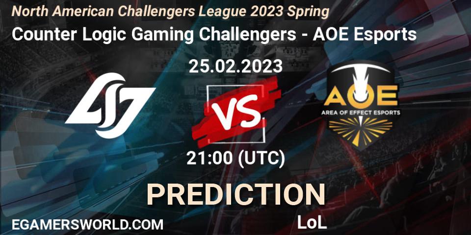 Counter Logic Gaming Challengers - AOE Esports: прогноз. 25.02.23, LoL, NACL 2023 Spring - Group Stage