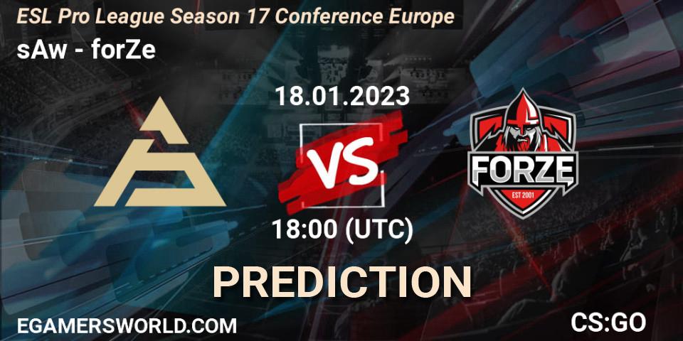 sAw - forZe: прогноз. 18.01.2023 at 15:30, Counter-Strike (CS2), ESL Pro League Season 17 Conference Europe