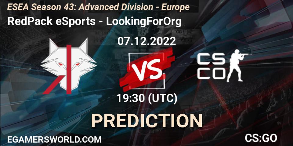 RedPack eSports - LookingForOrg: прогноз. 07.12.22, CS2 (CS:GO), ESEA Season 43: Advanced Division - Europe