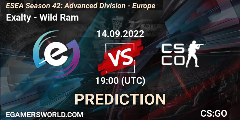 Exalty - Wild Ram: прогноз. 14.09.2022 at 19:00, Counter-Strike (CS2), ESEA Season 42: Advanced Division - Europe
