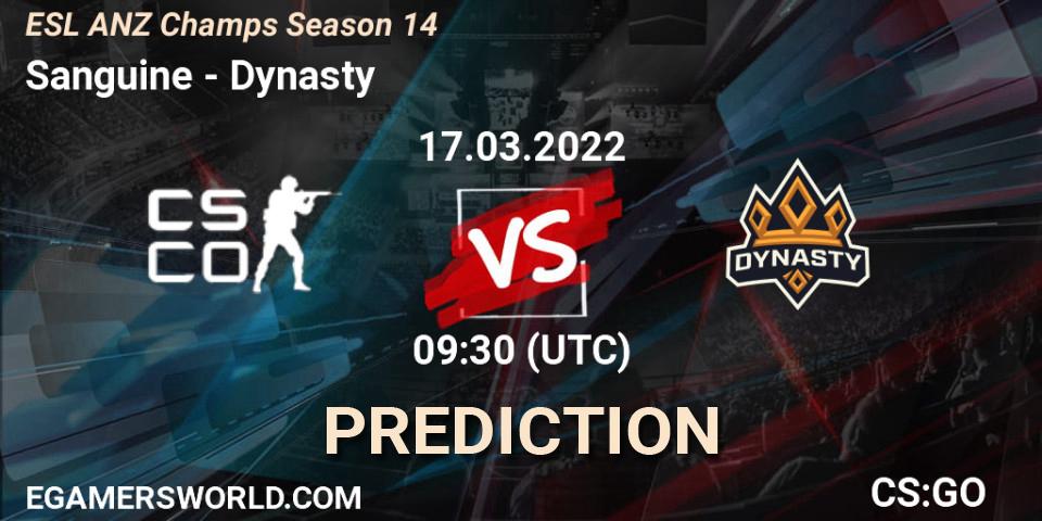 Sanguine - Dynasty: прогноз. 17.03.2022 at 10:50, Counter-Strike (CS2), ESL ANZ Champs Season 14