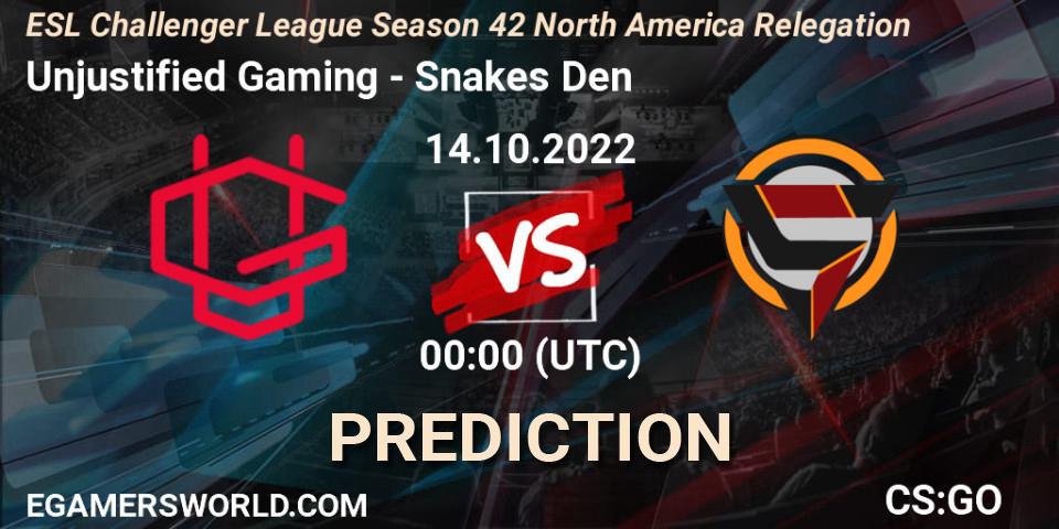 Unjustified Gaming - Snakes Den: прогноз. 14.10.2022 at 00:00, Counter-Strike (CS2), ESL Challenger League Season 42 North America Relegation
