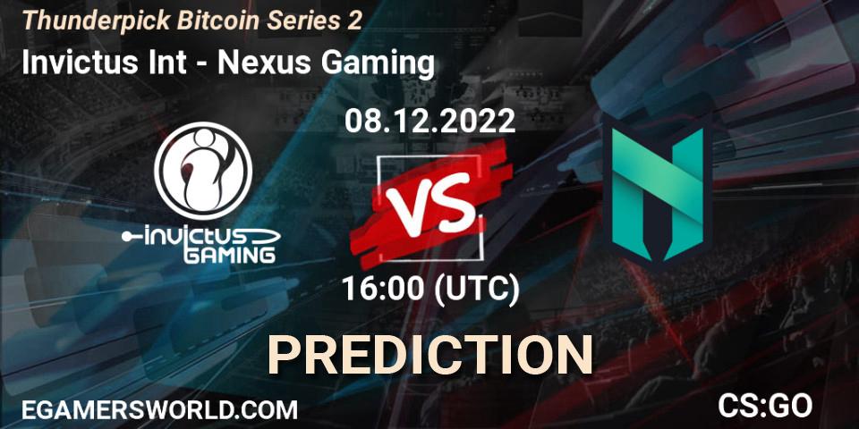 Invictus Int - Nexus Gaming: прогноз. 08.12.22, CS2 (CS:GO), Thunderpick Bitcoin Series 2