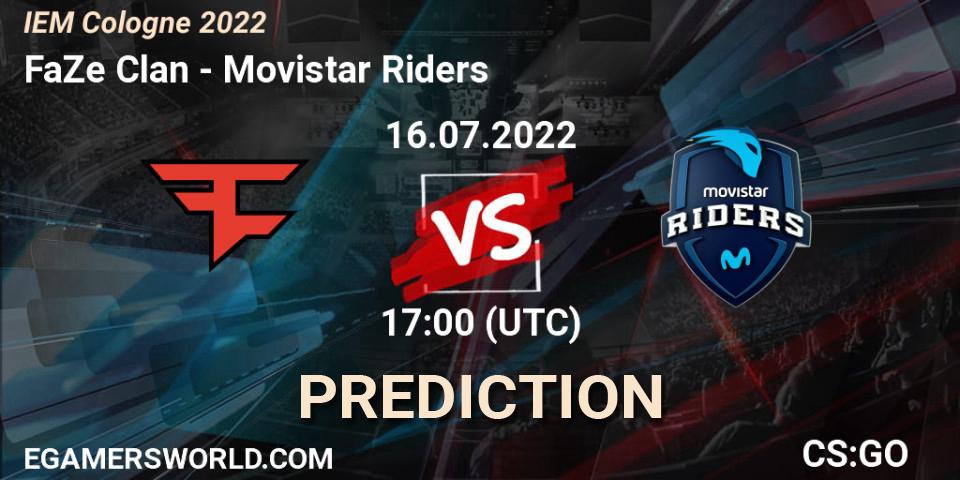 FaZe Clan - Movistar Riders: прогноз. 16.07.2022 at 17:00, Counter-Strike (CS2), IEM Cologne 2022
