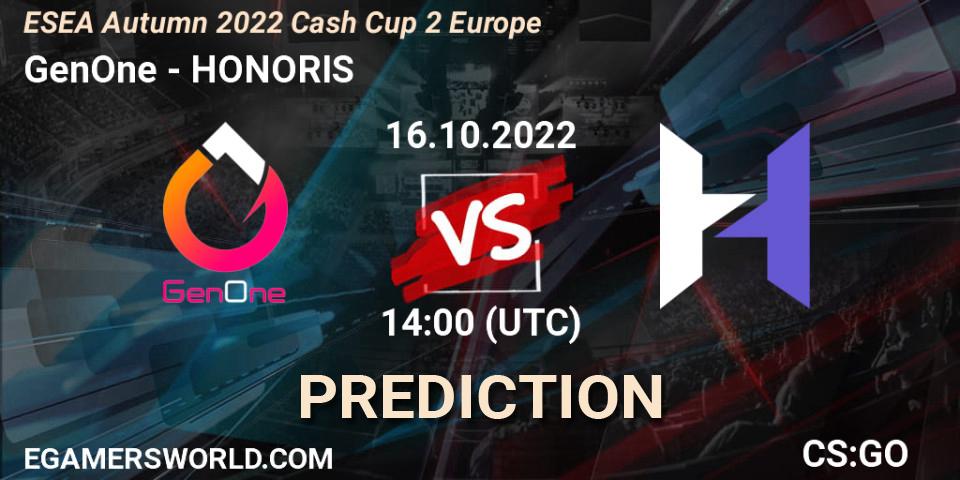 GenOne - HONORIS: прогноз. 16.10.2022 at 14:00, Counter-Strike (CS2), ESEA Autumn 2022 Cash Cup 2 Europe