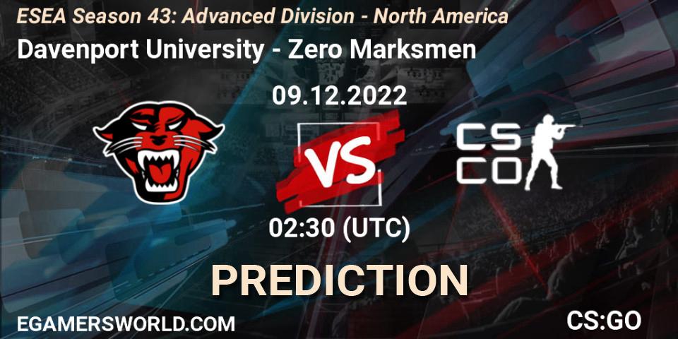 Davenport University - Zero Marksmen: прогноз. 09.12.22, CS2 (CS:GO), ESEA Season 43: Advanced Division - North America