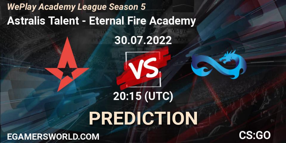 Astralis Talent - Eternal Fire Academy: прогноз. 30.07.2022 at 18:15, Counter-Strike (CS2), WePlay Academy League Season 5