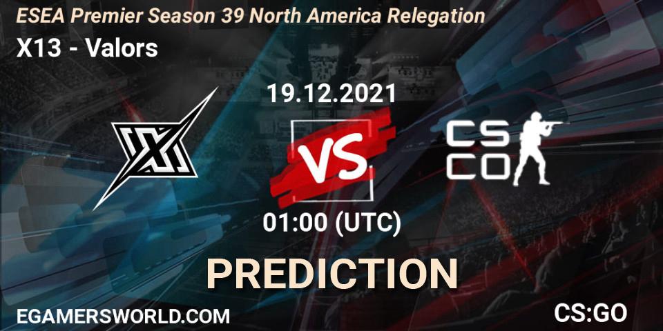 X13 - Valors: прогноз. 19.12.2021 at 02:30, Counter-Strike (CS2), ESEA Premier Season 39 North America Relegation