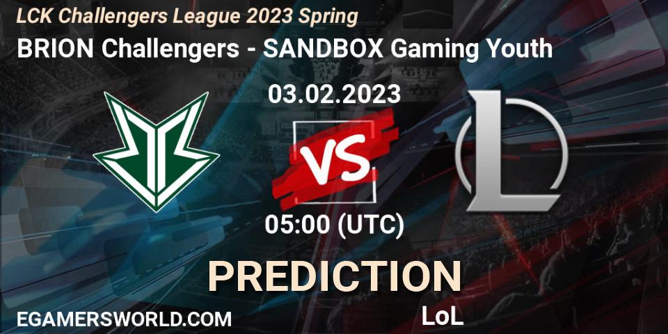 Brion Esports Challengers - SANDBOX Gaming Youth: прогноз. 03.02.2023 at 05:00, LoL, LCK Challengers League 2023 Spring