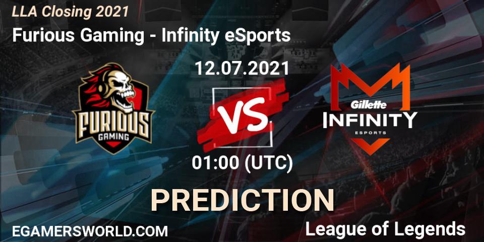 Furious Gaming - Infinity eSports: прогноз. 12.07.2021 at 01:00, LoL, LLA Closing 2021