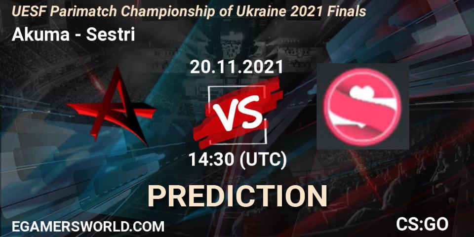 Akuma - Sestri: прогноз. 20.11.2021 at 15:15, Counter-Strike (CS2), UESF Parimatch Championship of Ukraine 2021 Finals