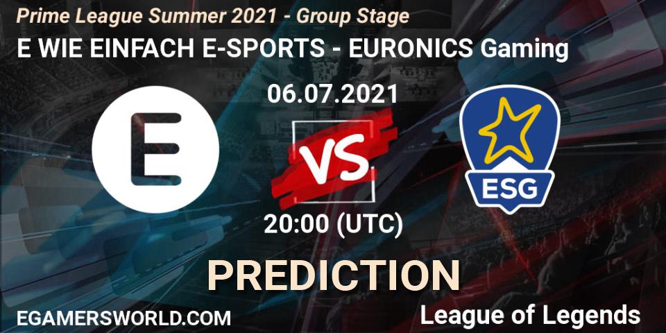 E WIE EINFACH E-SPORTS - EURONICS Gaming: прогноз. 06.07.21, LoL, Prime League Summer 2021 - Group Stage