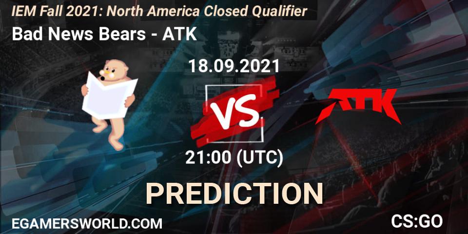 Bad News Bears - ATK: прогноз. 18.09.2021 at 21:00, Counter-Strike (CS2), IEM Fall 2021: North America Closed Qualifier