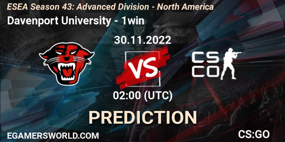 Davenport University - 1win: прогноз. 04.12.2022 at 02:00, Counter-Strike (CS2), ESEA Season 43: Advanced Division - North America