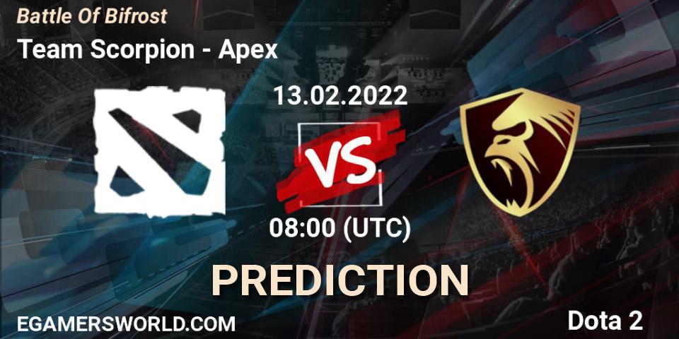 Team Scorpion - Apex: прогноз. 13.02.2022 at 07:58, Dota 2, Battle Of Bifrost