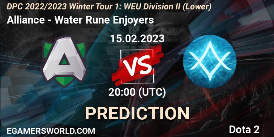 Alliance - Water Rune Enjoyers: прогноз. 15.02.2023 at 19:55, Dota 2, DPC 2022/2023 Winter Tour 1: WEU Division II (Lower)