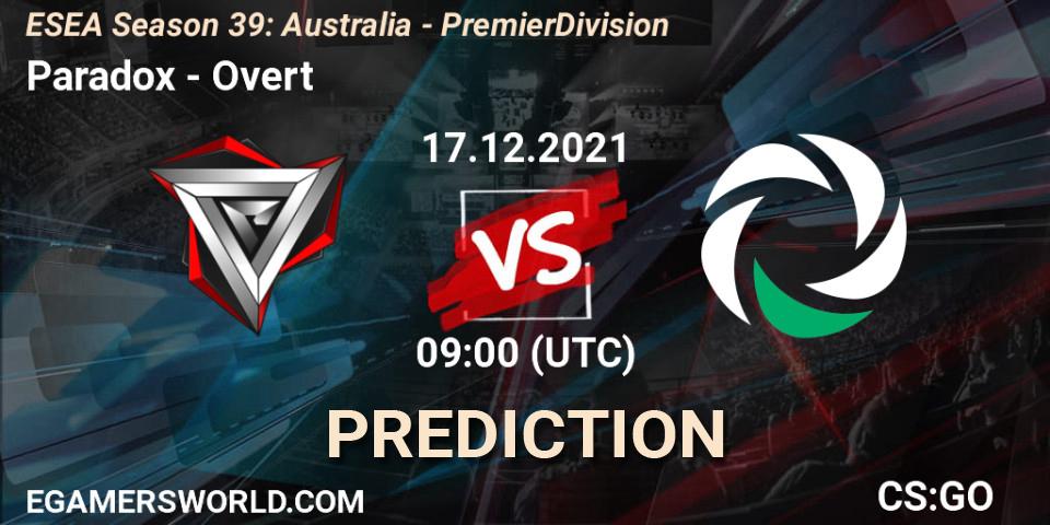 Paradox - Overt: прогноз. 17.12.2021 at 09:00, Counter-Strike (CS2), ESEA Season 39: Australia - Premier Division