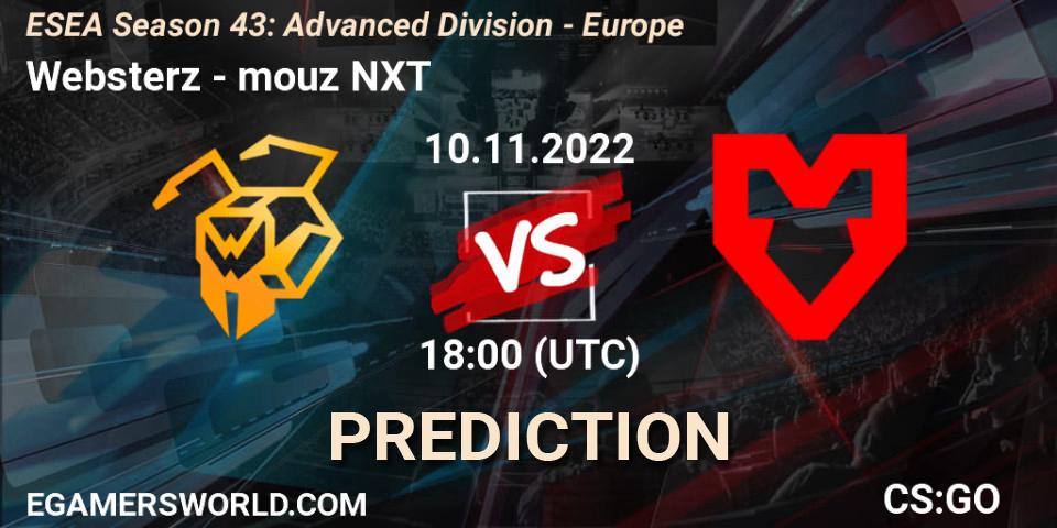 Websterz - mouz NXT: прогноз. 10.11.2022 at 18:00, Counter-Strike (CS2), ESEA Season 43: Advanced Division - Europe