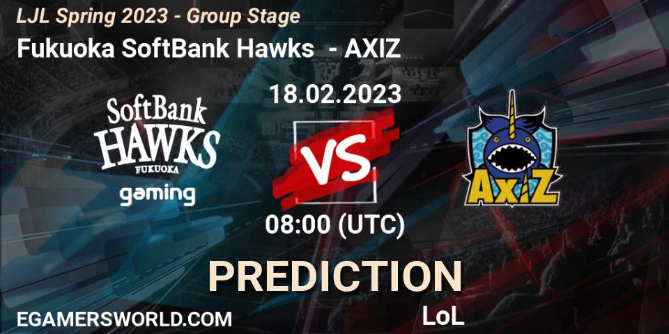 Fukuoka SoftBank Hawks - AXIZ: прогноз. 18.02.2023 at 08:00, LoL, LJL Spring 2023 - Group Stage