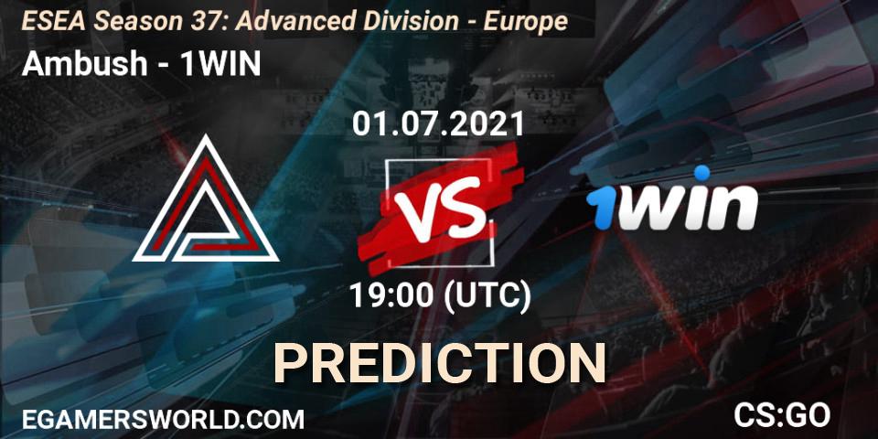 Ambush - 1WIN: прогноз. 01.07.2021 at 19:00, Counter-Strike (CS2), ESEA Season 37: Advanced Division - Europe