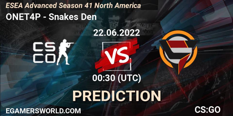 ONET4P - Snakes Den: прогноз. 22.06.2022 at 00:30, Counter-Strike (CS2), ESEA Advanced Season 41 North America