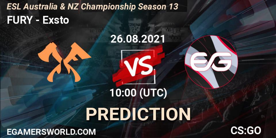 FURY - Exsto: прогноз. 26.08.2021 at 10:25, Counter-Strike (CS2), ESL Australia & NZ Championship Season 13