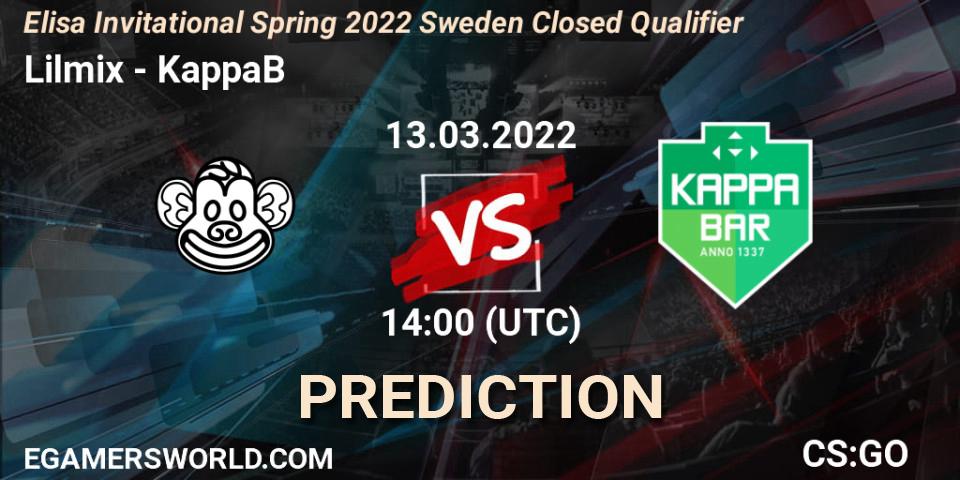 Lilmix - KappaB: прогноз. 13.03.2022 at 14:00, Counter-Strike (CS2), Elisa Invitational Spring 2022 Sweden Closed Qualifier