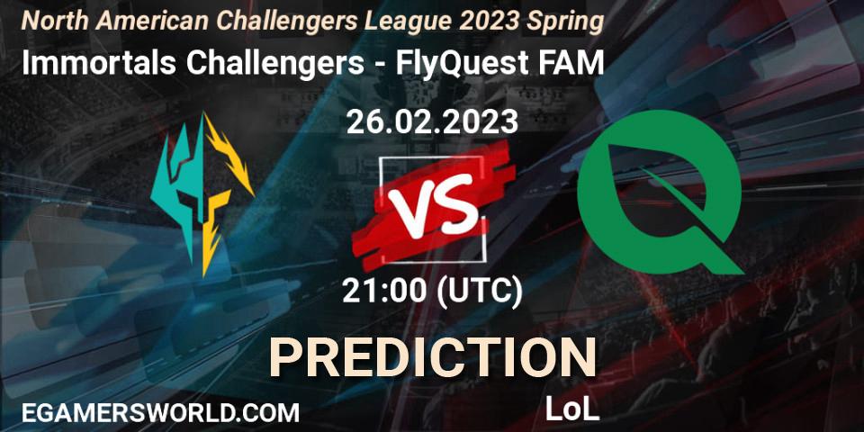 Immortals Challengers - FlyQuest FAM: прогноз. 26.02.23, LoL, NACL 2023 Spring - Group Stage