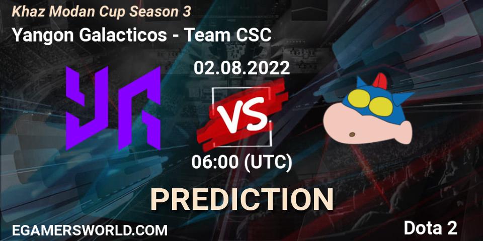 Yangon Galacticos - Team CSC: прогноз. 02.08.2022 at 09:01, Dota 2, Khaz Modan Cup Season 3