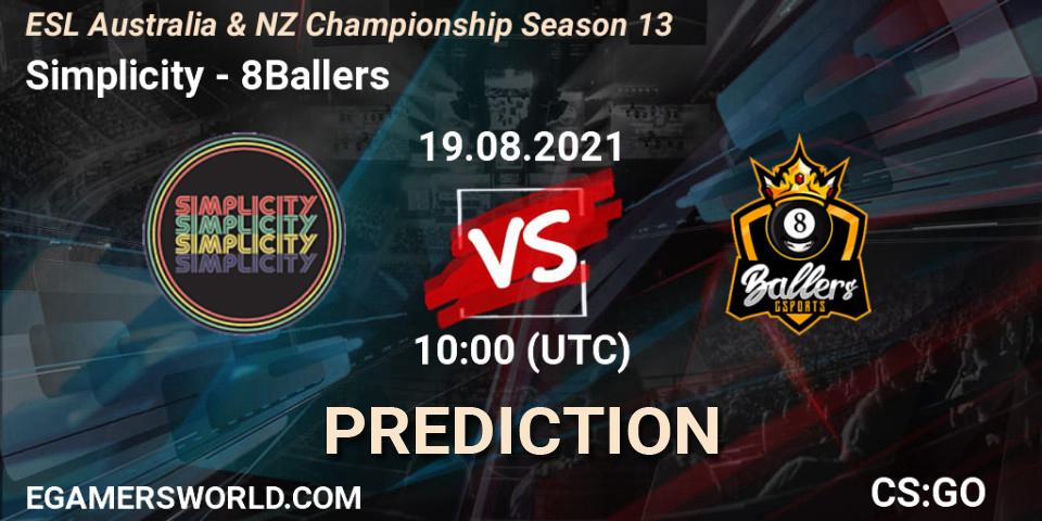 Simplicity - 8Ballers: прогноз. 19.08.2021 at 10:40, Counter-Strike (CS2), ESL Australia & NZ Championship Season 13