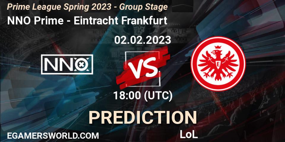 NNO Prime - Eintracht Frankfurt: прогноз. 02.02.2023 at 20:00, LoL, Prime League Spring 2023 - Group Stage